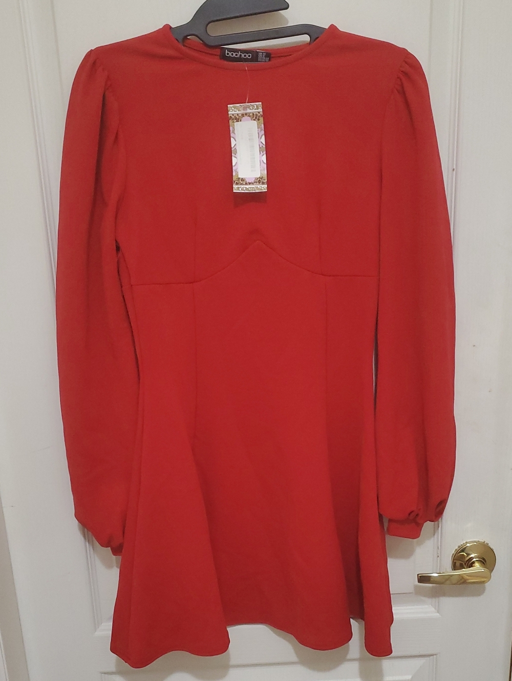 Boohoo Red Long-Sleeve A-Line Mini Dress US 8
